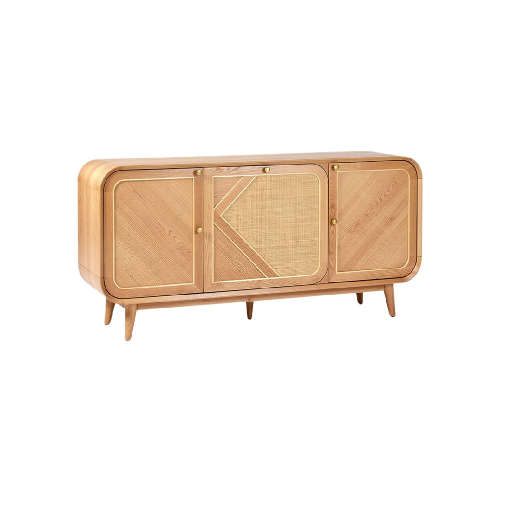 Mid-Century Modern Wooden Sideboard with Rattan Accents
